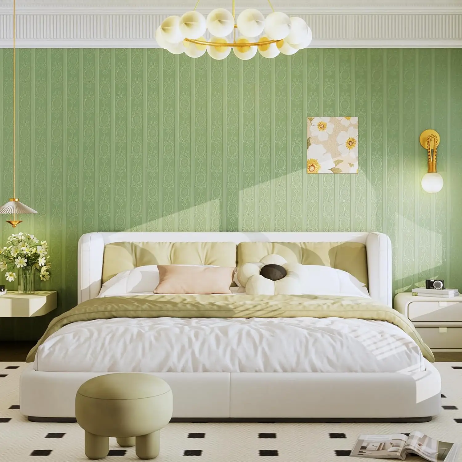 3D Green Embossed Peel and Stick Wallpaper Damask Textured Self Adhesive Wallpaper Modern Floral  Contact Paper for Living Room