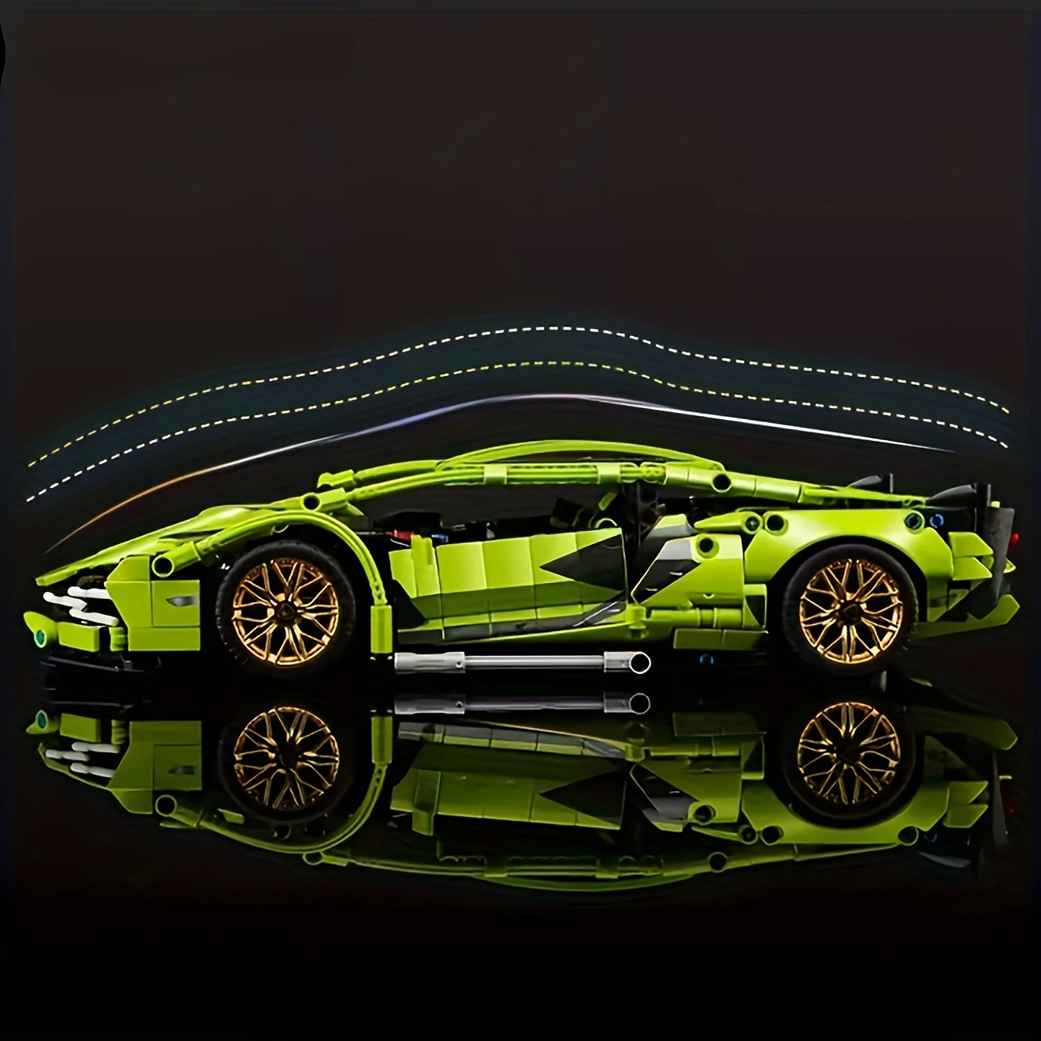 Conjunto de blocos de construção de supercarro verde premium-1200 peças, brinquedo de construção ABS de alta dificuldade, modelo de carro de corrida de luxo para escritório D