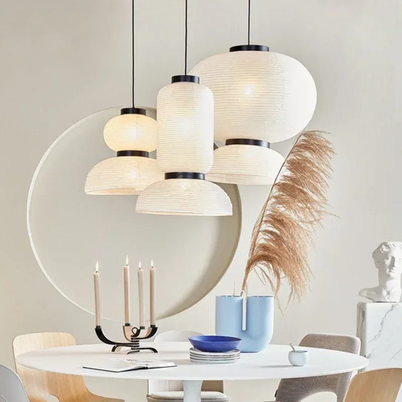 

Wabi-sabi Rice Paper Pendant Light Retro LED Lantern Chandelier for Living Room Bedroom Restaurant Home Decor Japan Style lamp