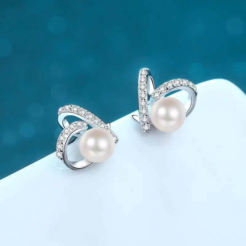 

0.32ct D Color Moissanite Stud Earring 7mm Freshwater Pearl Engagement 925 Sterling Silver Heart Earrings Fine Jewelry For Women