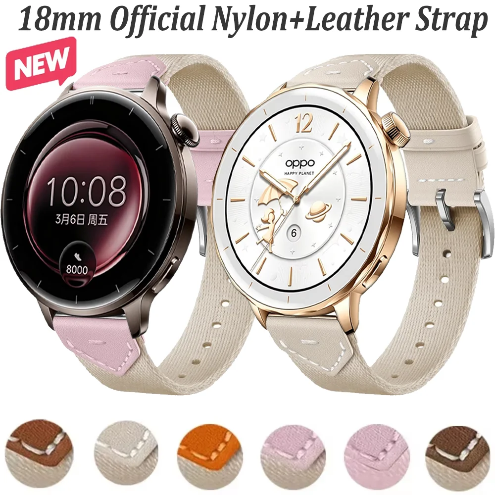 18 mm offizielles Nylon + Lederarmband für Huawei Watch GT6-5-4 41 mm 5 GT5 Pro 42 mm Damen Komfortables Armband OPPO Watch X3/X2 Mini