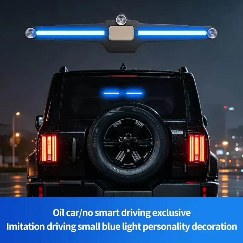 Solar Car Rear Window Warning Light Wireless LED Blue Atmosphere Lamp 9 Lighting Mode Anti-collision Safety Decor Lamp Universal