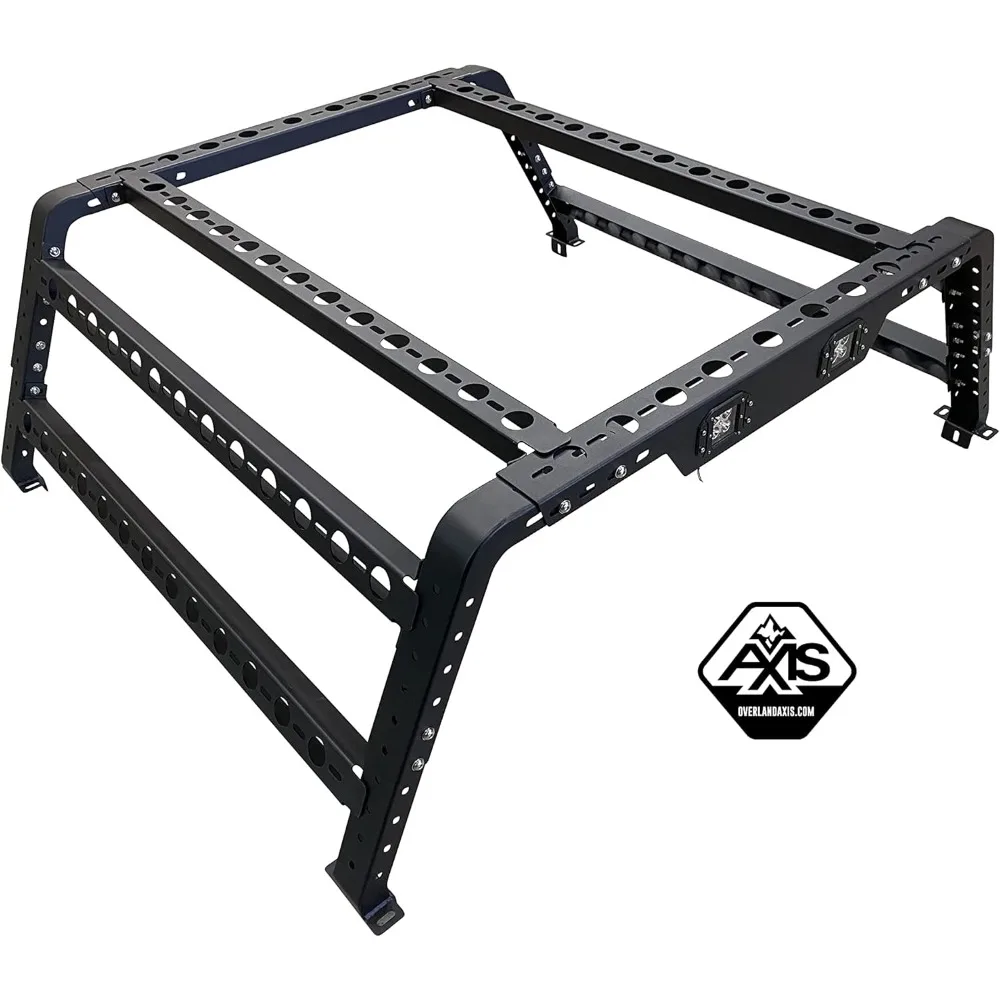 Overland AXIS Estante para cama de camión ajustable universal de 17" a 25" con luces LED Camas de 6' (62" OAL) Tienda superior para techo Overland