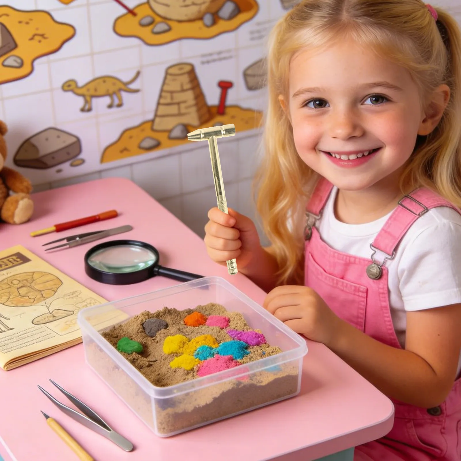 

Набор археологических инструментов для детей: металлический молоток, зубило, щетка, лупа для раскопок, изучения науки, исследований и поиска сокровищ