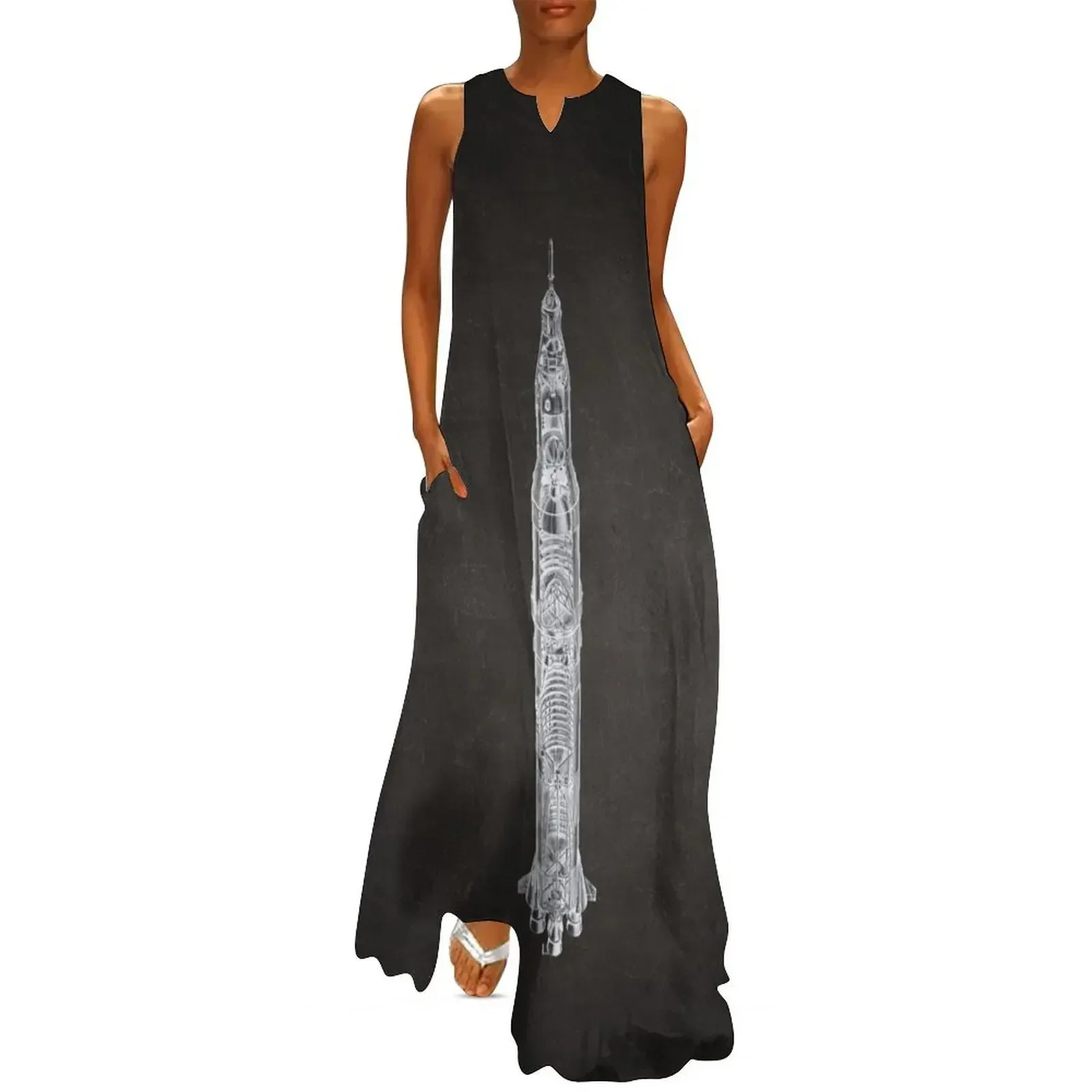 

Apollo Saturn V Blueprint in High Resolution (black) Long Dress Women's summer skirt women evening dress dress for women
