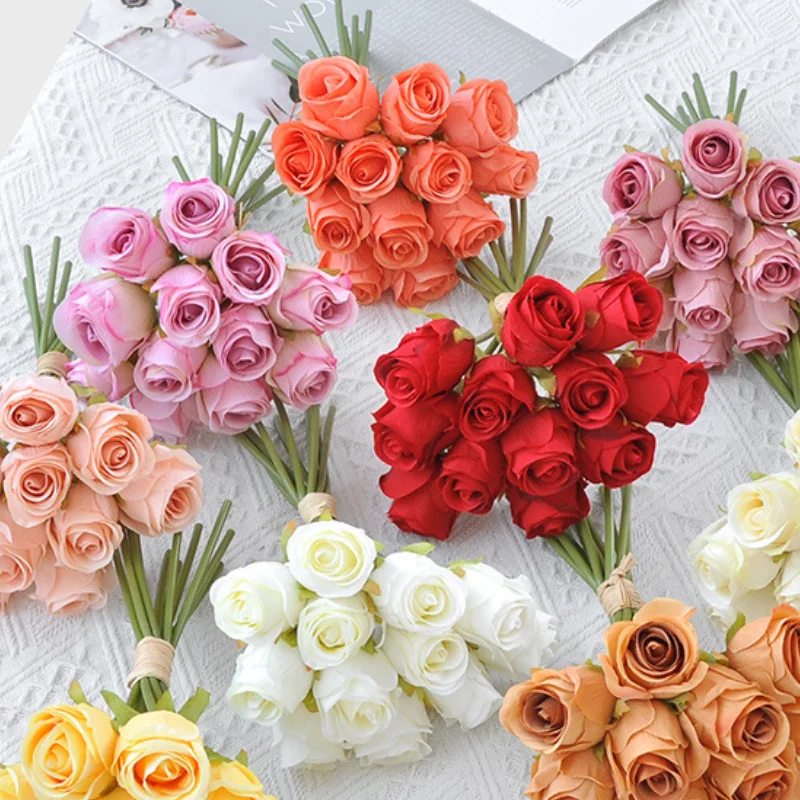 

24CM Artificial Flower Bride Holding Rose Bouquet Home Decoration Photography Props Wedding Guide Silk Flower