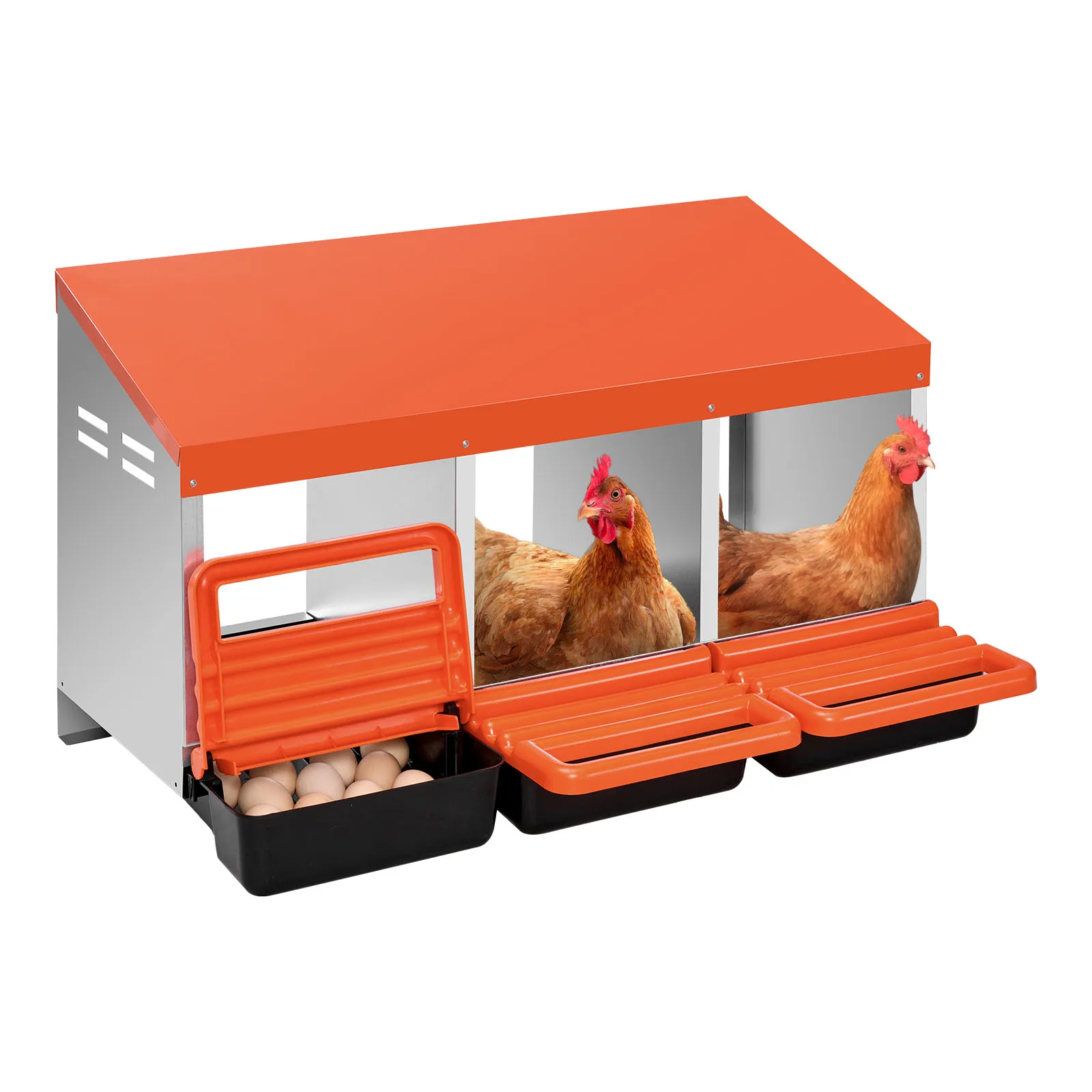 VEVOR 3 Compartments Chicken Nesting Boxes w/ Protective Collection Lids Easy to Assemble Ideal for Hens Ducks Chickens Orange