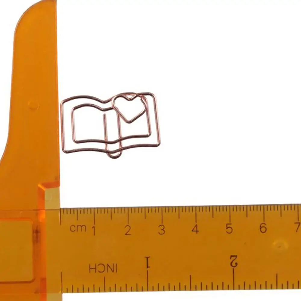 50Pcs Book Shaped Paper Clips Rose Gold Metal Bookmark Mini Office Accessories Home