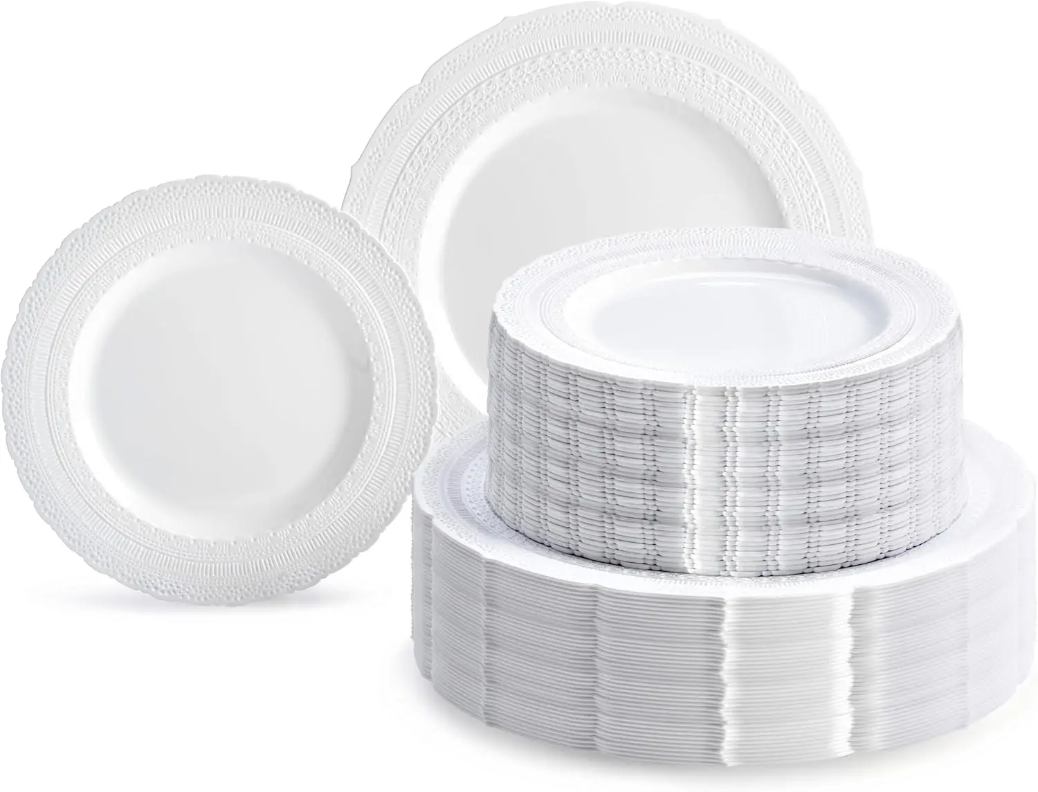 240 Plates Pack,(120 Guests) Extra Heavyweight Vintage Wedding Disposable/Reusable Plastic Plates 120x11'' Dinner + 120x8.25'