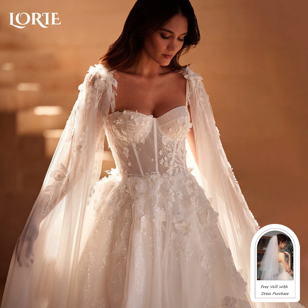 LORIE Elegant Lace Wedding Dresses Appliques Strapless A-Line Shawl Luxury Cloak Sweetheart Bridal Gown Customized Bride Dresses