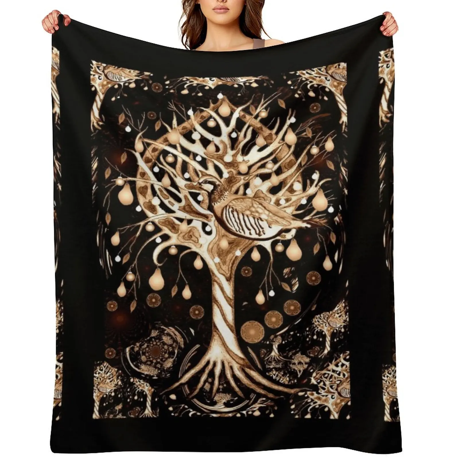 Manta decorativa con diseño de Perdiz en un árbol de peras (medieval), manta decorativa retro para sofá, mantas para mudanza