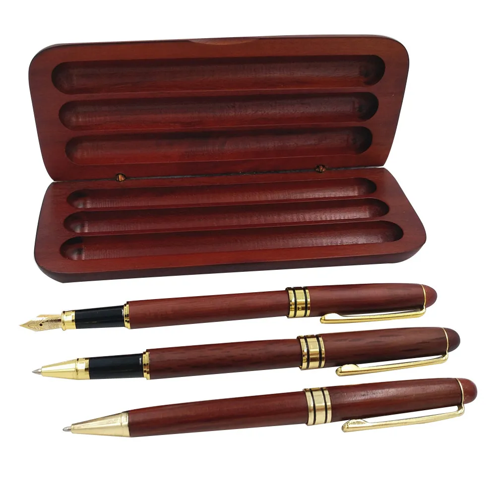 3Pcs Maple Wood Pen Gift Set Fountain Gel Ballpoint Pens Stylish Case Graduation Anniversary Housewarming Signature Writing