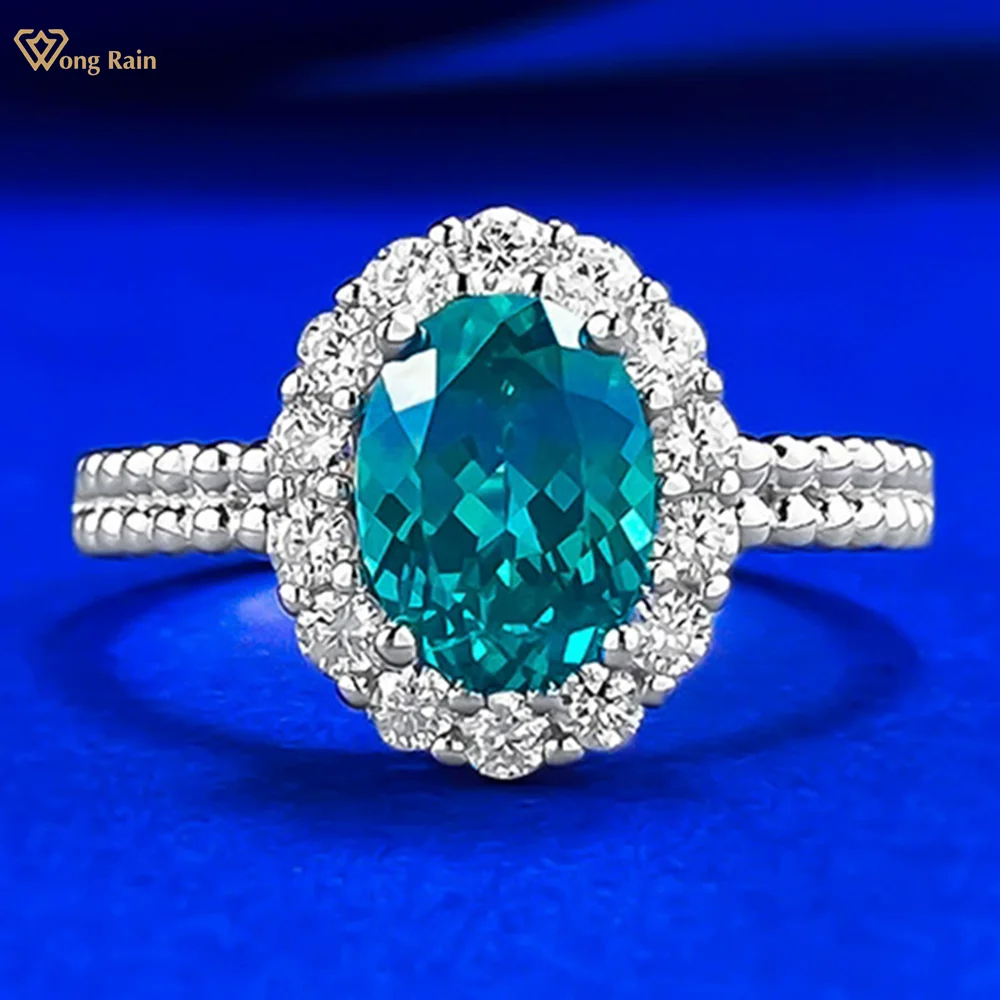

Wong Rain 925 Sterling Silver Oval Cut 6*8 MM Paraiba Tourmaline High Carbon Diamond Gemstone Engagement Rings Fine Jewelry Gift