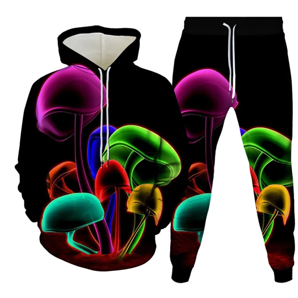 Conjunto de chándal de dos piezas para hombre, Sudadera con capucha y estampado 3D de girasol, planta, hoja, hierba, moda
