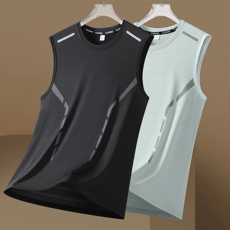 الجليد الحرير سترة الصيف الرياضة زي كرة السلة التجفيف السريع الرجال تشغيل عادية رقيقة تنفس رجل قميص بدون أكمام سترات