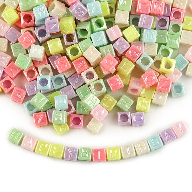 100pcs/lot Letter Plastic Beads Square Alphabet Digital Cube Cross Spacer Beads For Jewelry Making Handmade Diy Bracelet