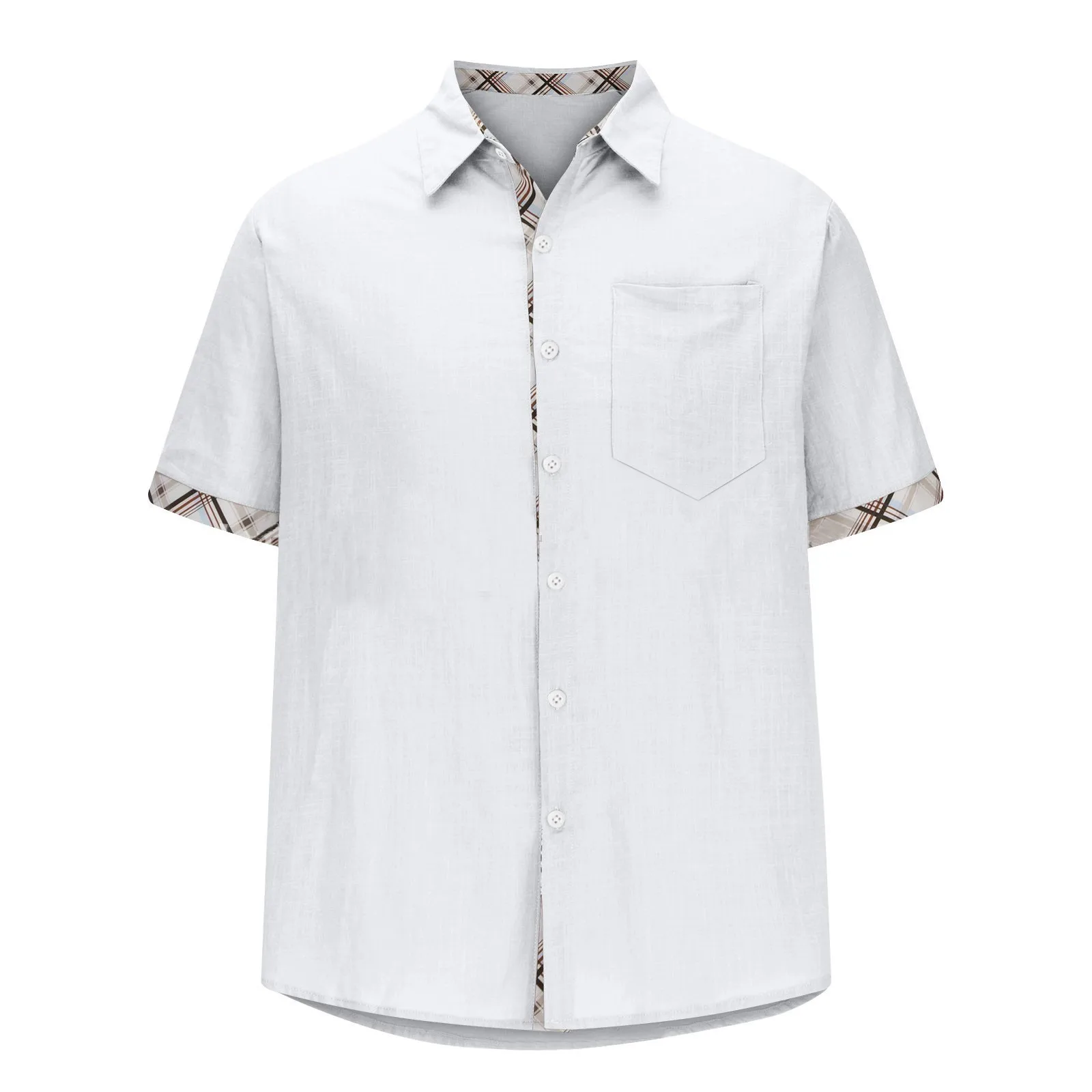 Kemeja Lengan Pendek Kasual Pria Atasan Warna Solid Kardigan Terbuka Kemeja Kancing Kerah Pakaian Jalanan Kemeja Liburan Antik Pria