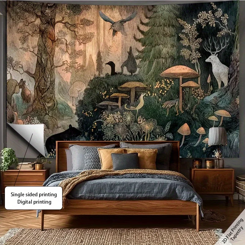 Ultra Large Forest Scene Wall Tapestry Bohemian Woodland Nature Digital Print Boho Decor Rustic Cabin Style Polyester Fabric Han