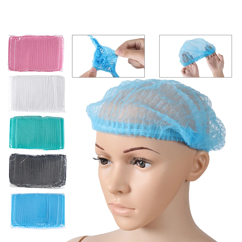 100 PCS Hair Caps ，Disposable Non-woven Bouffant Hair Net Caps Elastic Head Cover Cap For Beauty Kitchen Food Salon Bath