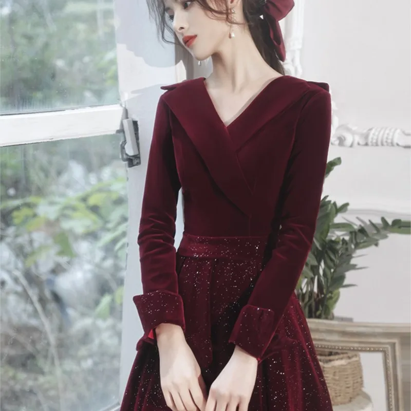 Toasted new long sleeve Burgundy velvet Hepburn style dress