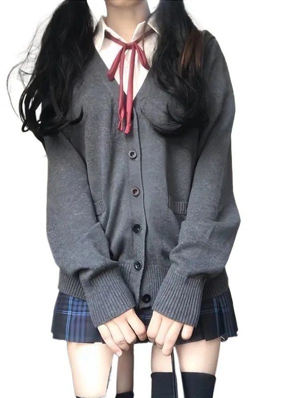 سترة طويلة محبوكة متعددة الاستخدامات فضفاضة من Sve V-Ne سترة نسائية يابانية Sle JK للخريف والشتاء وصل حديثًا للكلية Sle