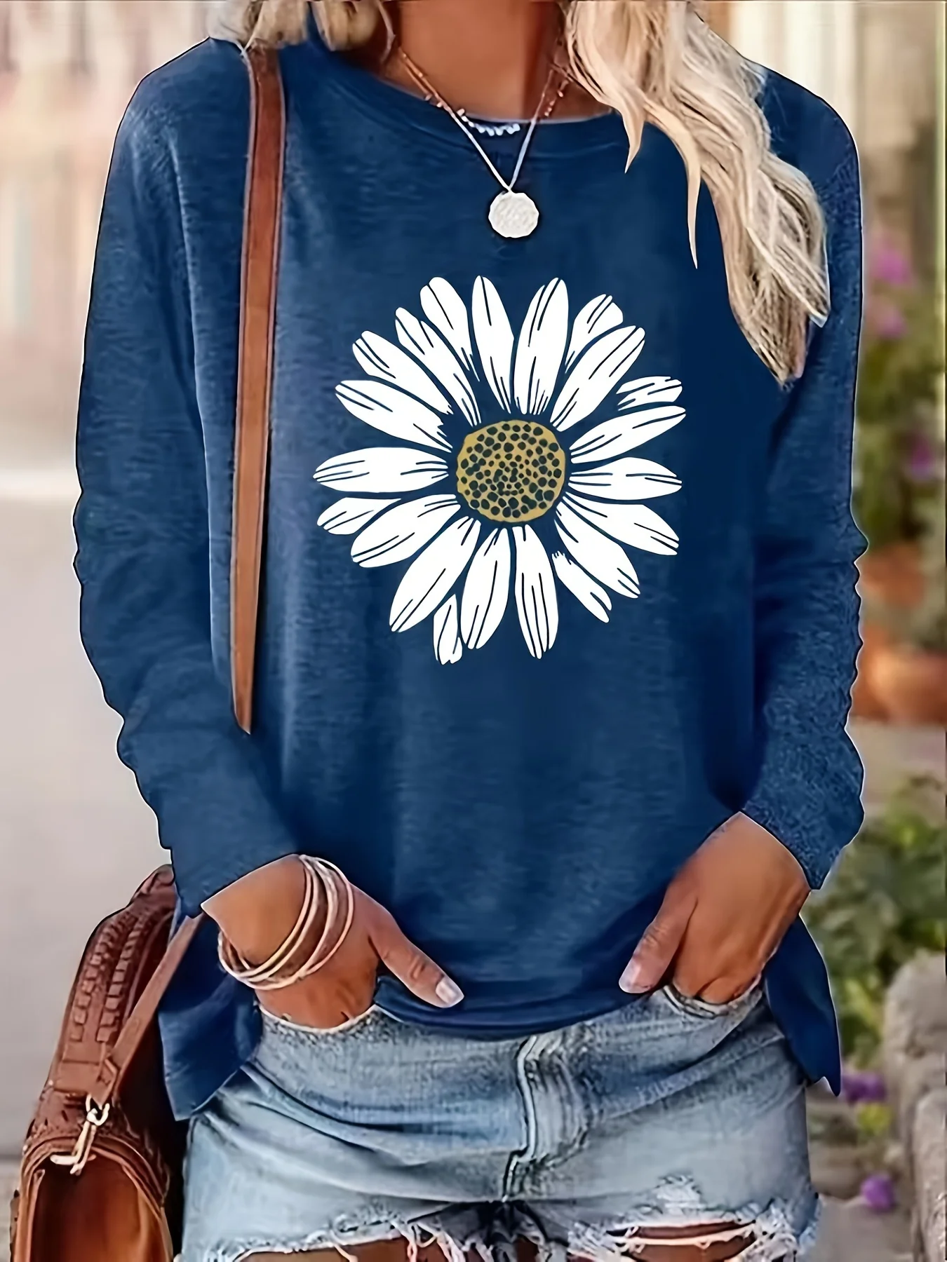 Sunflower Print Women\'s T-shirt  Graphic  Crop Top Plus Size Long Sleeve Blouse Women\'s Clothing Trend Female Shirts Cheap