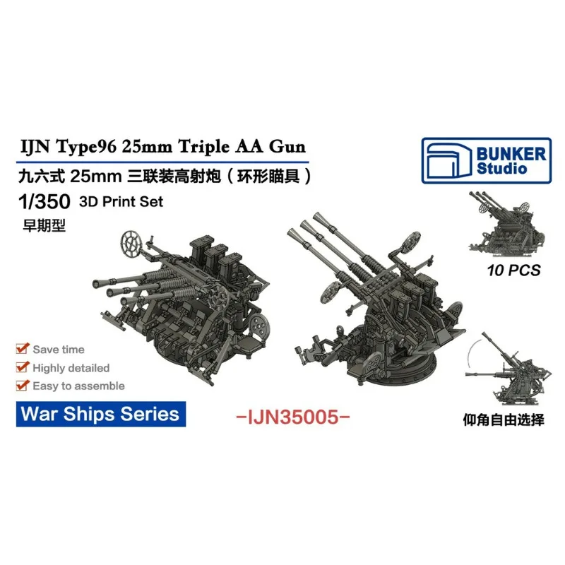 Bunker Studio 1/350 IJN Type96 25mm Triple AA Gun Early (10 pcs)