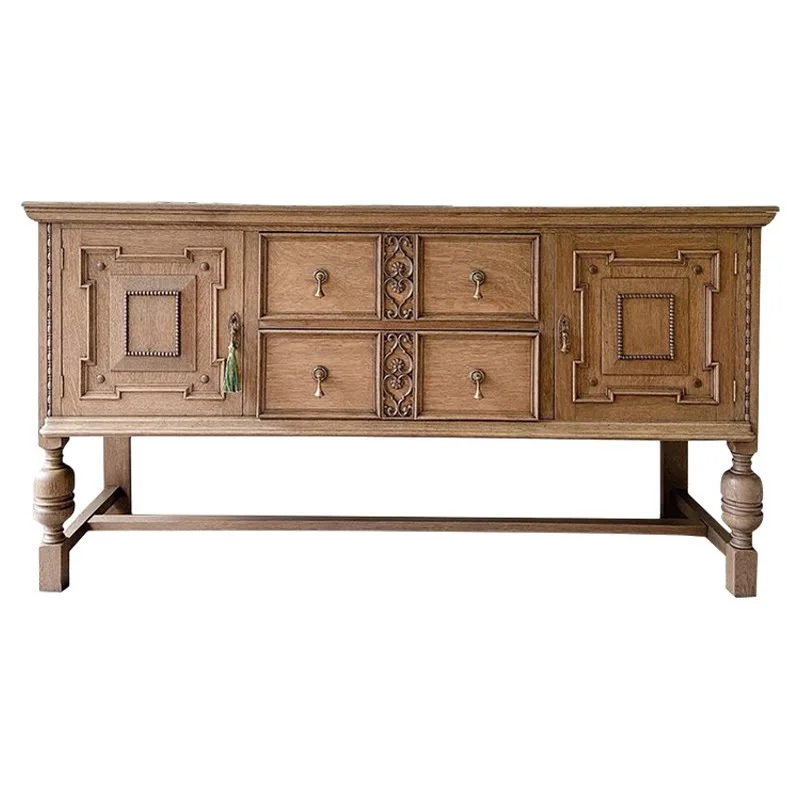 French retro, solid wood porch cabinet, villa living room, old carved dining side cabinet, American light luxury
