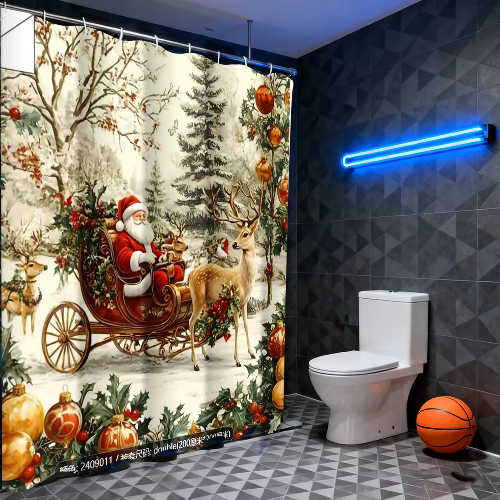 

Christmas shower curtain, bathroom letter shower waterproof curtain with 12 hooks, fish shaped home decoration, free delivery