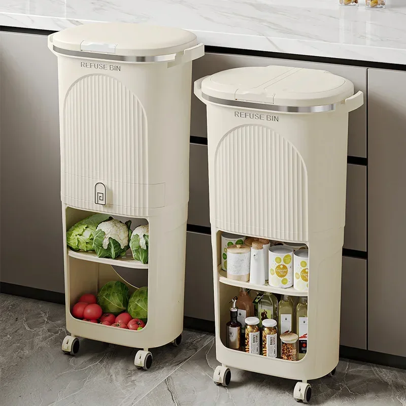 Multi-functional Kitchen trash can Double-layer large-capacity wet and dry separation rack trash can
