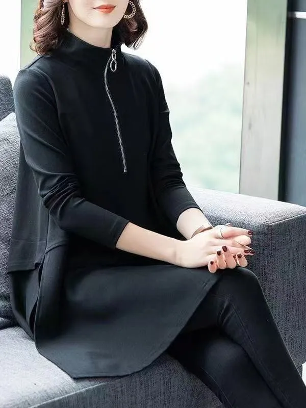 

Свободная куртка с воротником-стойкой для женщин больших размеров, весна-осень, повседневная, в корейском стиле, из полиэстера, с длинными рукавами, на молнии