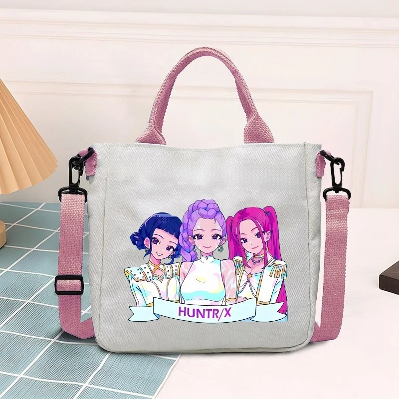 

Kpop Demon Hunters Canvas Shoulder Bag for Students Anime Fashion Crossbody Pouch Boys Girls Portable Tote-bag Simple Handbag