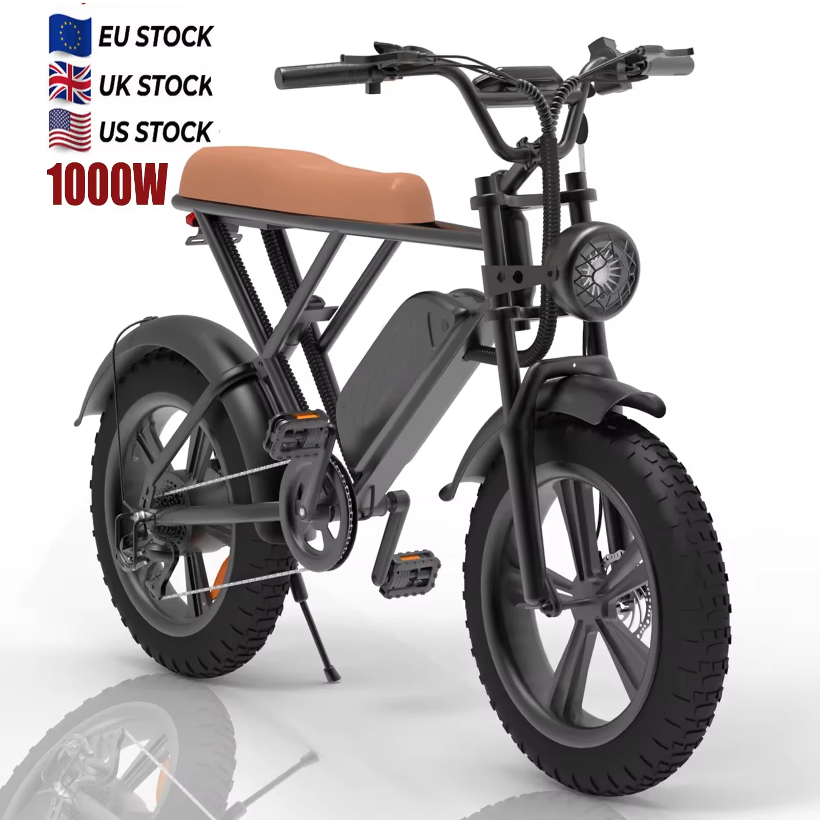 

Двухместный электрический велосипед 1000 Вт, 20 дюймов, с толстыми шинами, 30-45 км/ч, для взрослых