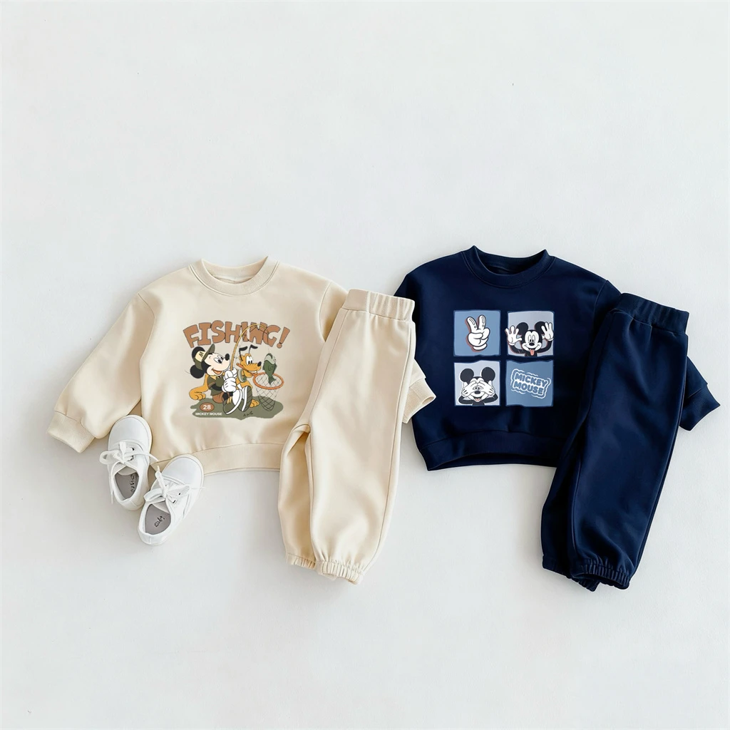 الأولاد ملابس الطفل ميكي ماوس هوديس بلون السراويل 2 قطعة مجموعة بلوزات فضفاضة كل مباراة السراويل الخريف ديزني الملابس #1
