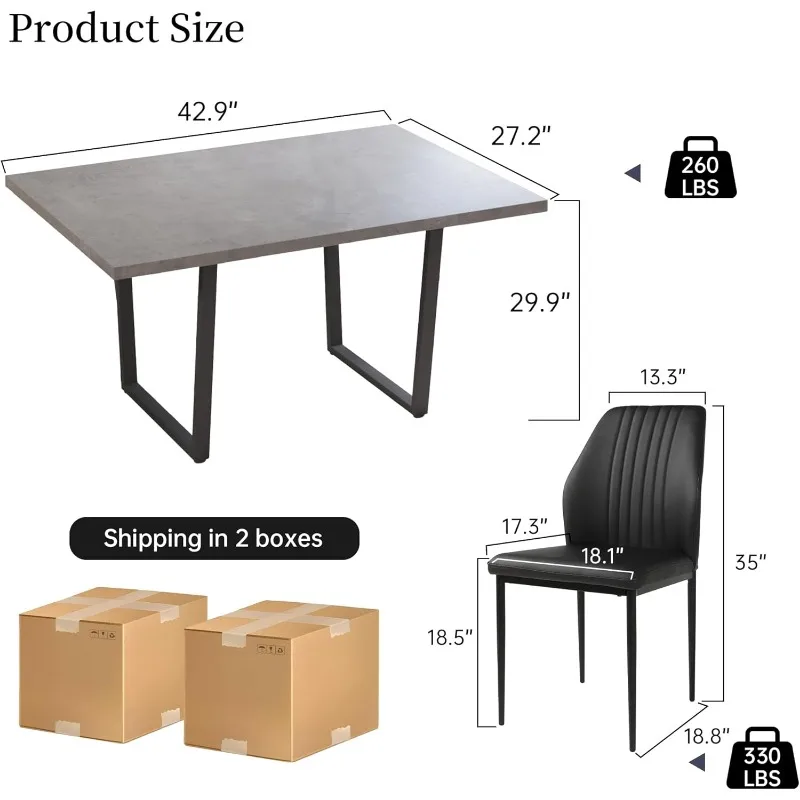 42.9 Inch Modern Kitchen Dining Table and Leather Dining Chairs for Kitchen Dining Room