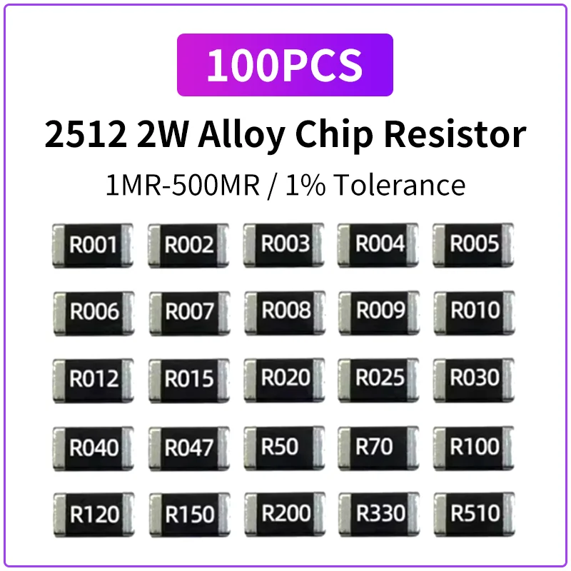 100 قطعة 2W سبائك المقاوم R001 R002 R003 R004 R008 R009 R010 R012 R015 2512 1% R020 R025 R060 R070 R100 R120 R150 R300 6.4X3.2 مللي متر