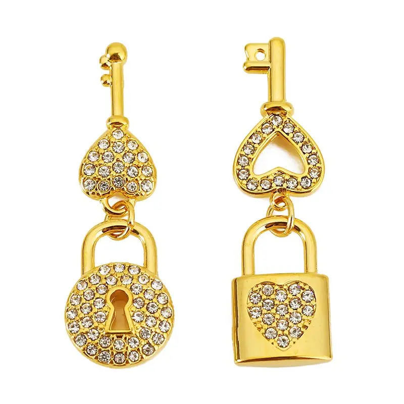 

2Sets Stainless Steel Inlaid Zircon Shine Key Lock Charm for Women DIY Earring Necklace Luxury Jewelry Making Pendant Accessorie