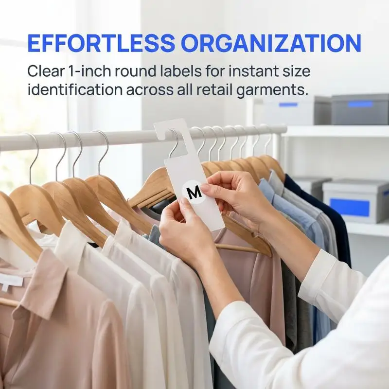 500Pcs/Roll Self-Adhesive Clothing Size Stickers No Residue Universal Size Labels for Apparel Store Retail Tag Marking