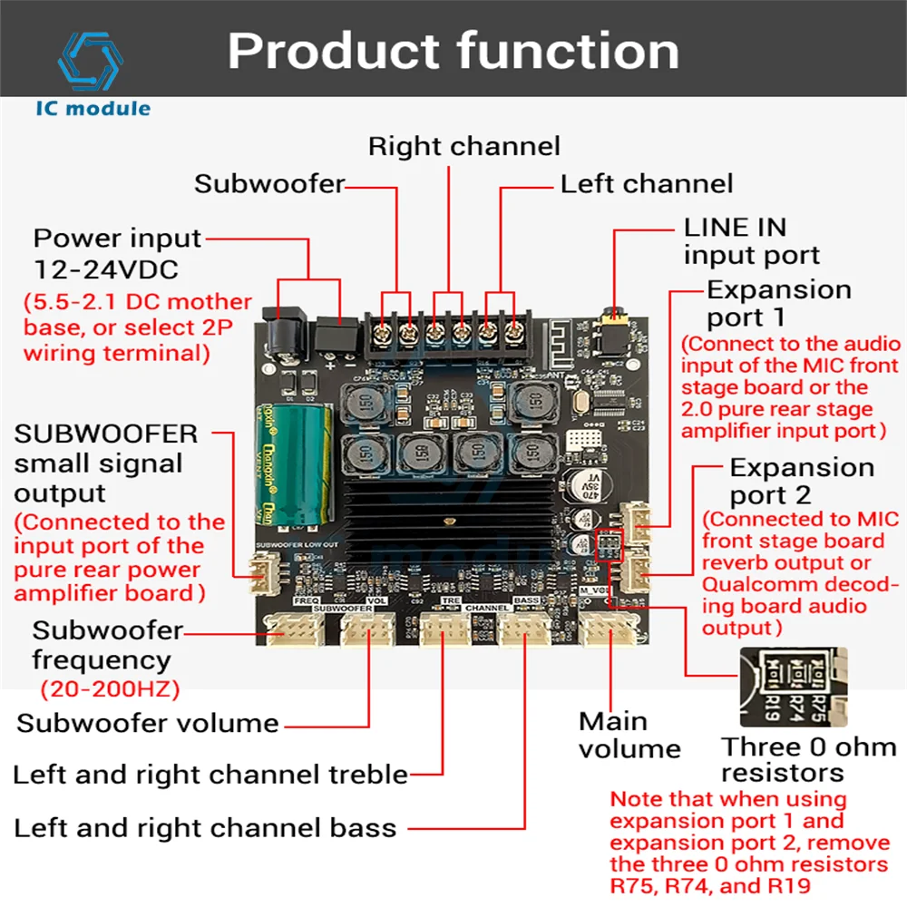 ZK-TB21 TPA3116D2 BT 5.0 Subwoofer Amplifier Board 50WX2+100W 2.1 Channel Power Audio Stereo Amplifier Board Bass AMP