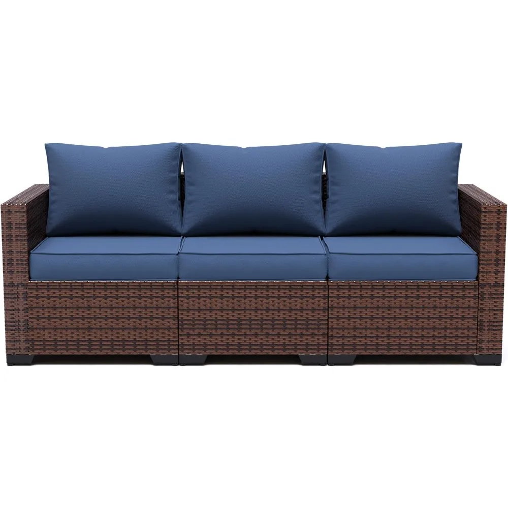 

3-местный плетеный диван для патио, секционный диван из ротанга на открытом воздухе, стальной каркас с нескользящей подушкой и глубоким сиденьем