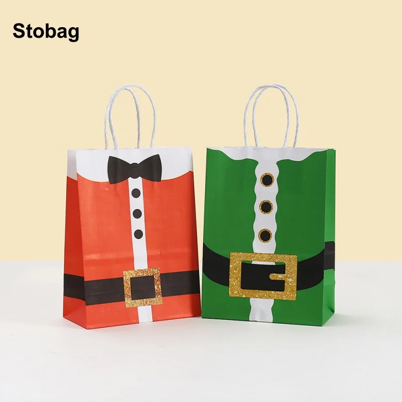 

StoBag 24pcs Merry Christmas Kraft paper Gift Tote Packaging Bag Children for Candy Snack Storage Pouch Birthday Party Favors