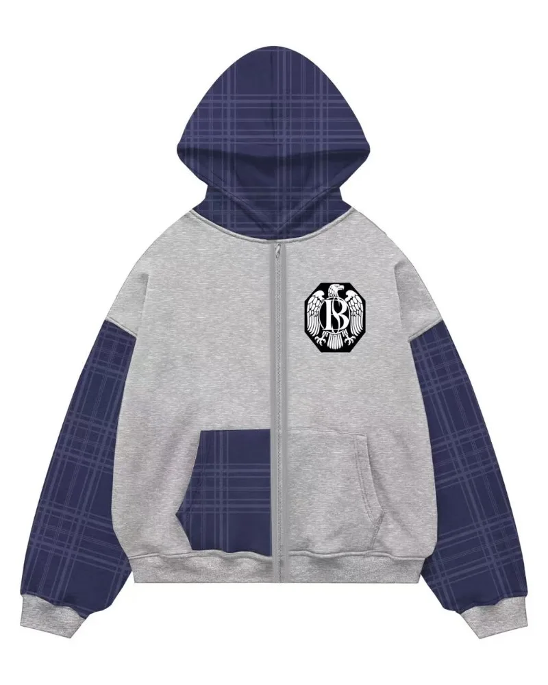 

High Street Y2K retro checkered embroidered logo design fashionable casual hoodie hip hop Gothic rock punk couple pullover
