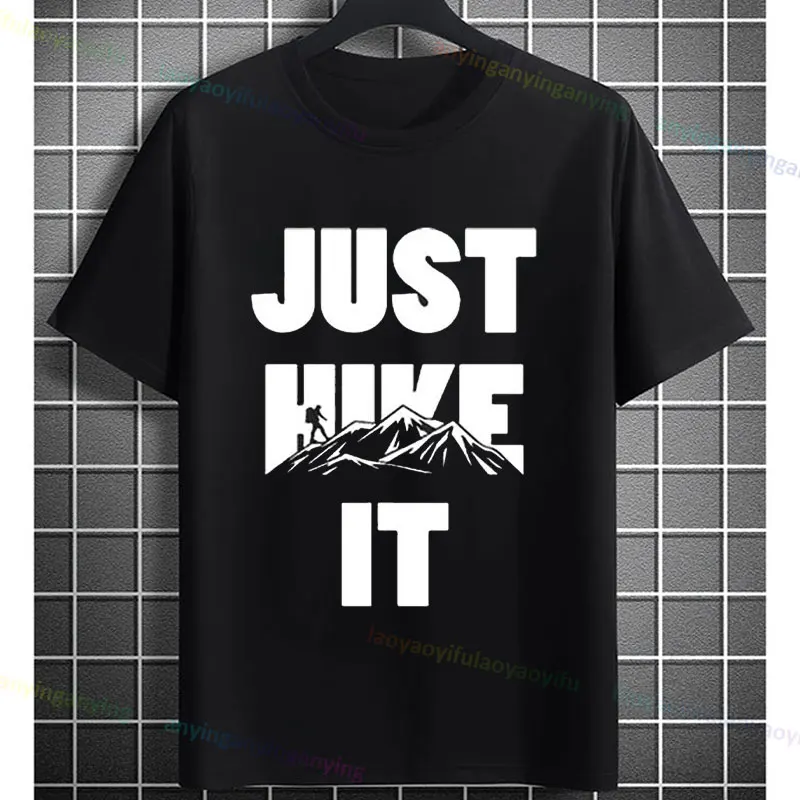 

Just Hike It Men's Graphic Printed T-Shirt Slogan Casual Short-sleev Tshirts Perfect for Casual Wear & Outdoor Adventures