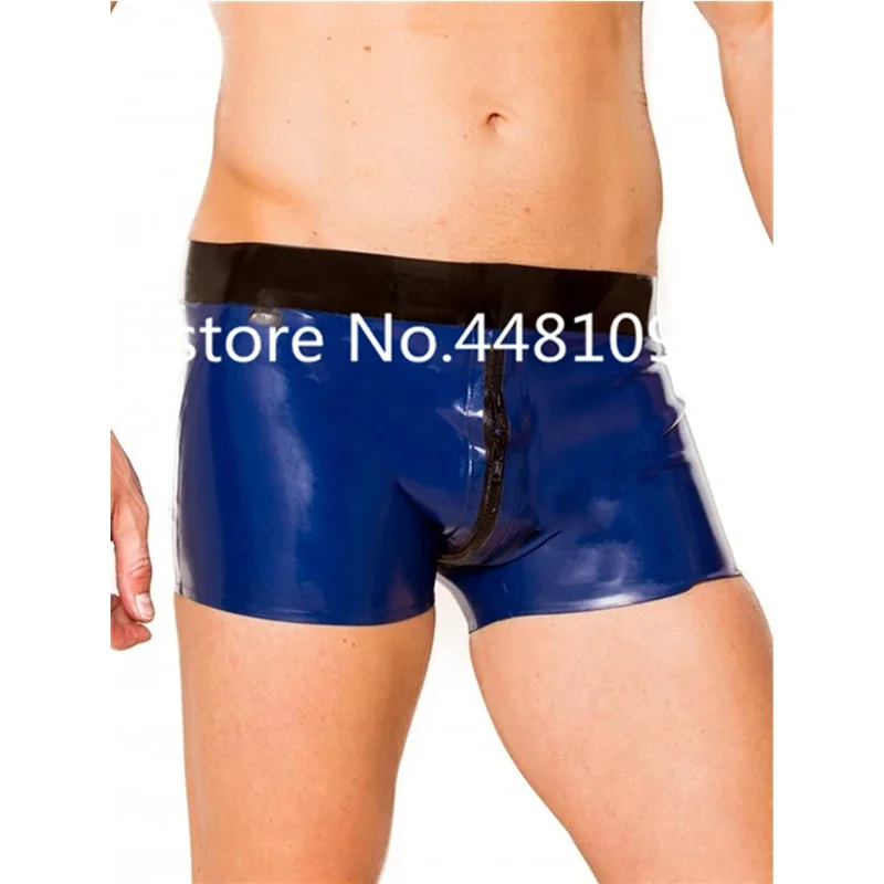 

Blue and Black Ultimate 2 Way Zip Latex Sheath Boxer Shorts Latex shorts Panties for Men lingerie