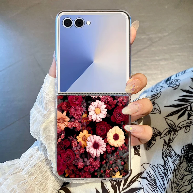 Little Flower Pattern Phone Case For Samsung Galaxy Z Flip 7 FE 6 5 4 3 Hard Clear Folding Cover For Samsung Z Flip7 Flip6 Flip5
