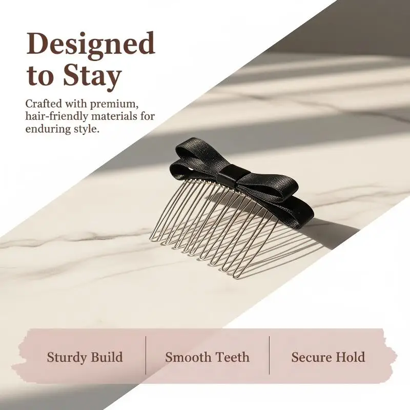Vintage Style Satin Bow Hair Comb Non Slip Metal Teeth Exquisite Hair Accessory for Bridal Wedding Evening Party