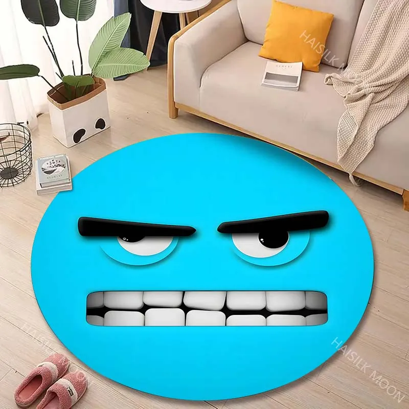 1PC Cartoon angry face Print Round Carpet for Living Room Bedroom Sofa Table Floor Mat Area Rug Luxury Gift