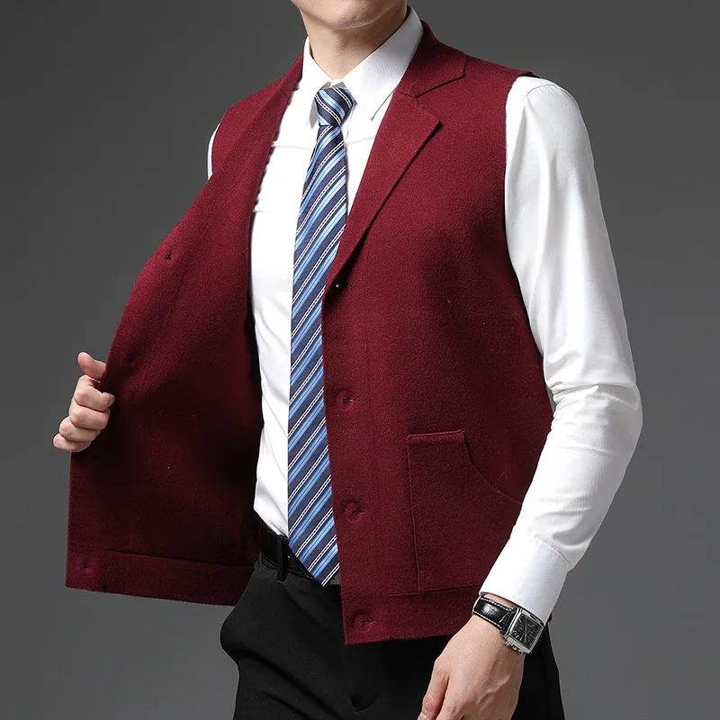 Pleuche Men's Knitted Vest Middle-aged Chinese Costume Jacket Stereo Patch Pocket Suit Collar Fur Shawl Cardigan