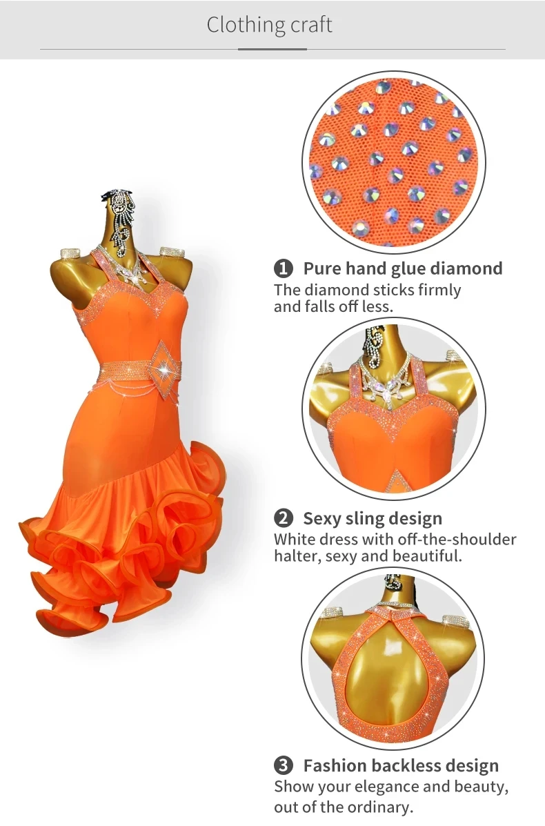 2025 Neues Damen-Latein-Tanzkleid Bühnenkostüm Amerikanische Kleidung Sexy Mädchen Party-Tanzkleidung Ballsaal-Anzug Midi-Auftritts-Outfit – Detail 6