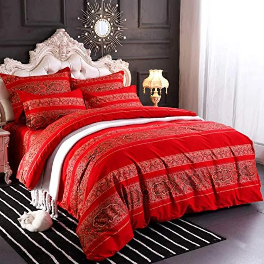 

Duvet Covers Bohemian Retro Bedding Set Coloful Mandala Down Comforter Cover Boho Floral Style Quilt Cover 100% Brushed Cotton